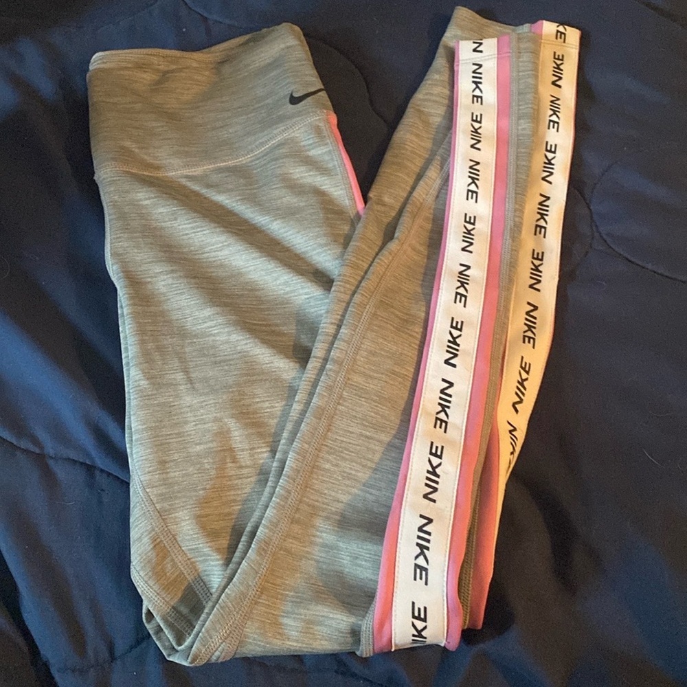 Nike Light Heather Gray Leggings with Colorful Side Stripe
